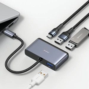 Hurtownia GSM - Adapter USAMS US-SJ627 HUB 4w1 USB-C / 2xUSB-A 2.0, USB-A 3.0, USB-C gri / gri închis - USA1011 - {ean13} - Hurt