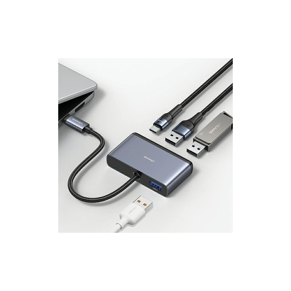 Wholesale USAMS US-SJ627 HUB 4w1 USB-C / 2xUSB-A 2.0,USB-A 3.0,USB-C dark grey - USA1011 - {ean13} - Hurt