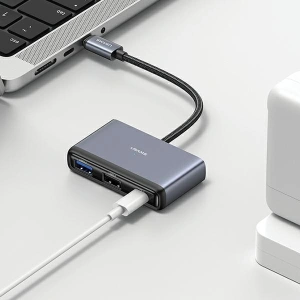 Hurtownia GSM - Adapter USAMS US-SJ627 HUB 4w1 USB-C / 2xUSB-A 2.0, USB-A 3.0, USB-C szürke/sötétszürke - USA1011 - {ean13} - Hurt