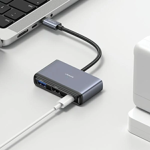 Adapter USAMS US-SJ627 HUB 4w1 USB-C / 2xUSB-A 2.0,USB-A 3.0,USB-C szary/dark grey