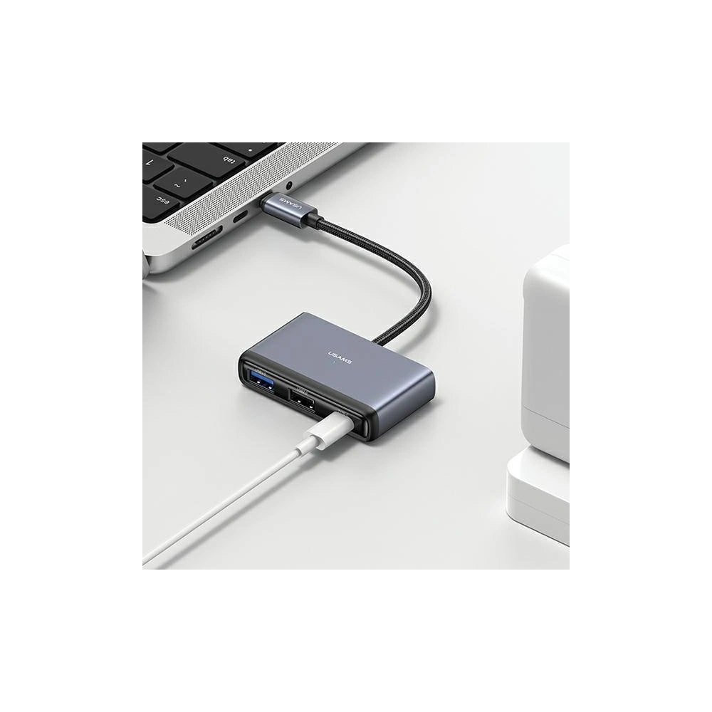 Wholesale USAMS US-SJ627 HUB 4w1 USB-C / 2xUSB-A 2.0,USB-A 3.0,USB-C dark grey - USA1011 - {ean13} - Hurt