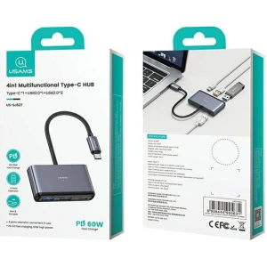 Hurtownia GSM - Adapter USAMS US-SJ627 HUB 4w1 USB-C / 2xUSB-A 2.0, USB-A 3.0, USB-C szürke/sötétszürke - USA1011 - {ean13} - Hurt