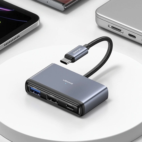 Adapter USAMS US-SJ628 HUB 5w1 USB-C / USB-A 2.0,USB 3.0,USB-C,TF,SD szary/dark grey