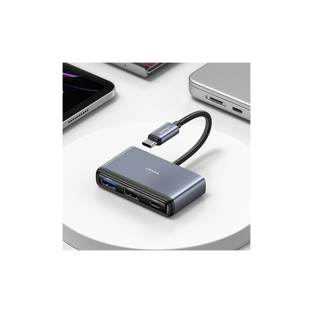 Hurtownia GSM - USAMS US-SJ628 HUB 5w1 USB-C / USB-A 2.0, USB 3.0, USB-C, TF, SD szürke/sötétszürke - USA1012 - {ean13} - Hurt