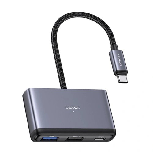 Adapter USAMS US-SJ628 HUB 5w1 USB-C / USB-A 2.0,USB 3.0,USB-C,TF,SD szary/dark grey