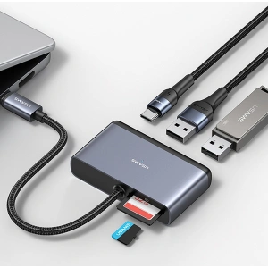 Hurtownia GSM - Adaptor USAMS US-SJ628 HUB 5w1 USB-C / USB-A 2.0, USB 3.0, USB-C, TF, SD gri închis. - USA1012 - {ean13} - Hurt