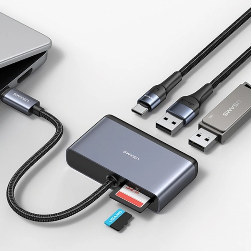 Adapter USAMS US-SJ628 HUB 5w1 USB-C / USB-A 2.0,USB 3.0,USB-C,TF,SD szary/dark grey