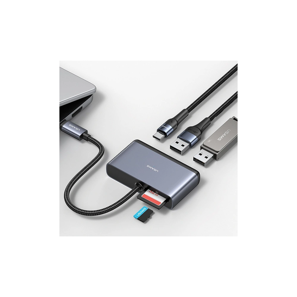Hurtownia GSM - USAMS US-SJ628 HUB 5w1 USB-C / USB-A 2.0, USB 3.0, USB-C, TF, SD szürke/sötétszürke - USA1012 - {ean13} - Hurt
