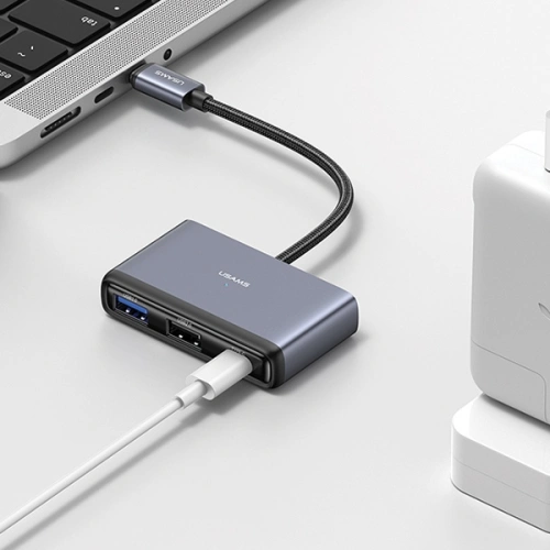 Adapter USAMS US-SJ628 HUB 5w1 USB-C / USB-A 2.0,USB 3.0,USB-C,TF,SD szary/dark grey