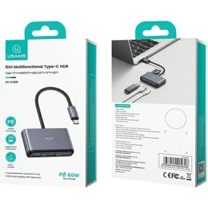 Hurtownia GSM - Adaptor USAMS US-SJ628 HUB 5w1 USB-C / USB-A 2.0, USB 3.0, USB-C, TF, SD gri închis. - USA1012 - {ean13} - Hurt