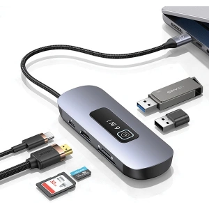 Hurtownia GSM - USAMS US-SJ642 6 az 1-ben USB-C HUB 2xUSB-A 3.0, TF, SD, USB-C, HDMI PD100W szürke/fémes - USA1013 - {ean13} - Hurt