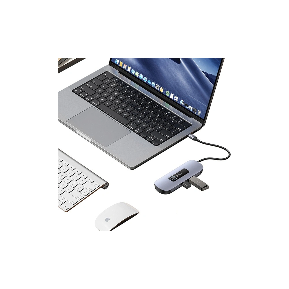 Hurtownia GSM - Adapter USAMS US-SJ642 HUB 6w1 USB-C / 2xUSB-A 3.0, TF, SD, USB-C, HDMI PD100W grau/oxidiert - USA1013 - {ean13} - Hurt