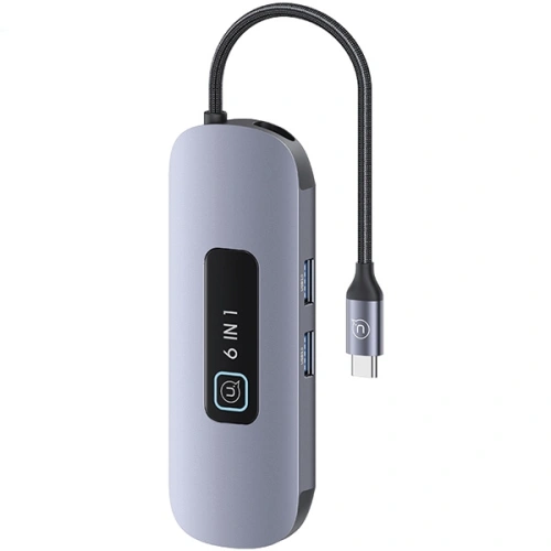Adapter USAMS US-SJ642 HUB 6w1 USB-C / 2xUSB-A 3.0,TF,SD,USB-C,HDMI PD100W szary/tarnish