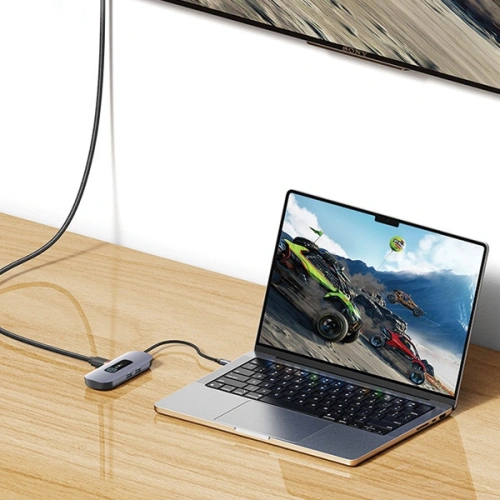 Adapter USAMS US-SJ642 HUB 6w1 USB-C / 2xUSB-A 3.0,TF,SD,USB-C,HDMI PD100W szary/tarnish