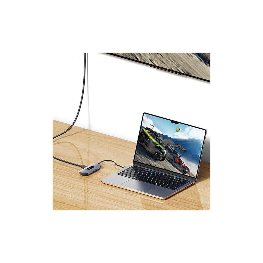 Hurtownia GSM - Adaptér USAMS US-SJ642 HUB 6v1 USB-C / 2xUSB-A 3.0, TF, SD, USB-C, HDMI PD100W šedý/oxidovaný - USA1013 - {ean13} - Hurt
