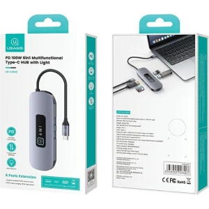 Hurtownia GSM - USAMS US-SJ642 6 az 1-ben USB-C HUB 2xUSB-A 3.0, TF, SD, USB-C, HDMI PD100W szürke/fémes - USA1013 - {ean13} - Hurt