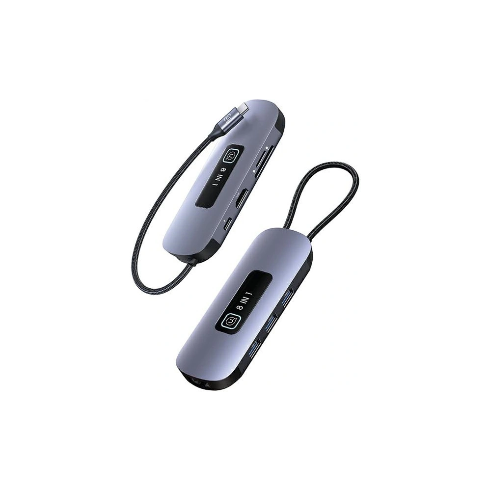 Hurtownia GSM - Adapter USAMS US-SJ643 HUB 8in1 USB-C / 3xUSB-A 3.0, TF, SD, USB-C, HDMI, RJ45 PD100W grau/ tarnished - USA1014 - {ean13} - Hurt
