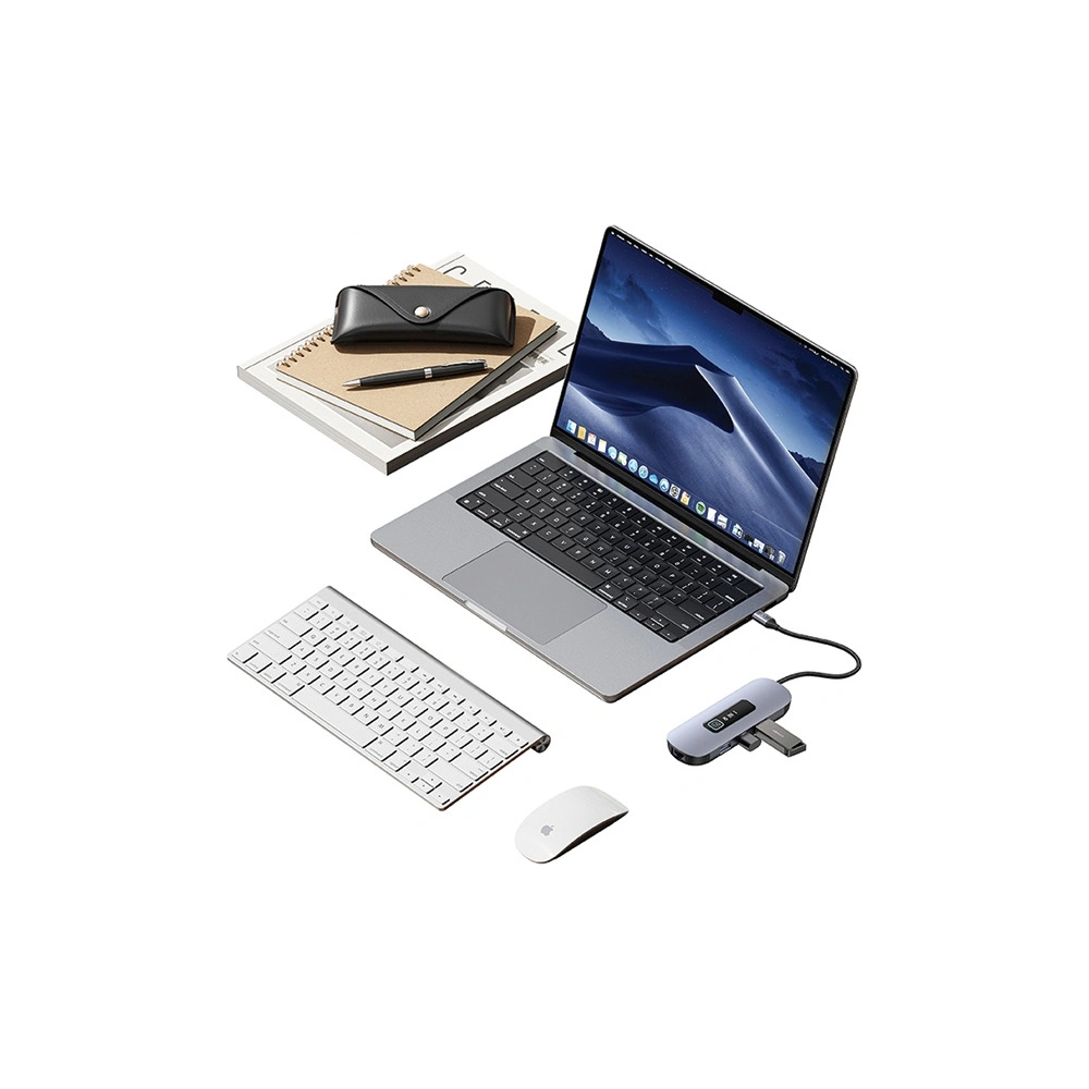 Hurtownia GSM - Adapter USAMS US-SJ643 HUB 8w1 USB-C / 3xUSB-A 3.0, TF, SD, USB-C, HDMI, RJ45 PD100W gri/întunecat - USA1014 - {ean13} - Hurt