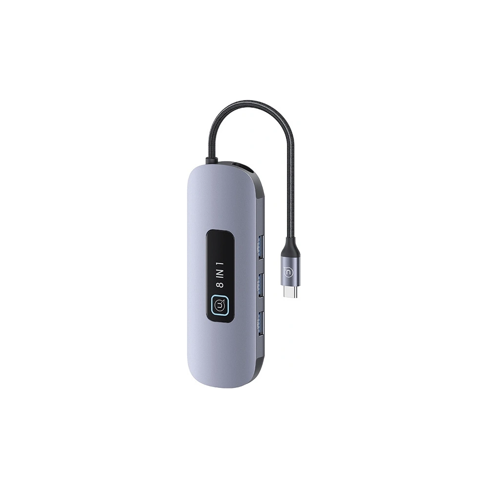 Hurtownia GSM - Adapter USAMS US-SJ643 HUB 8w1 USB-C / 3xUSB-A 3.0, TF, SD, USB-C, HDMI, RJ45 PD100W gri/întunecat - USA1014 - {ean13} - Hurt