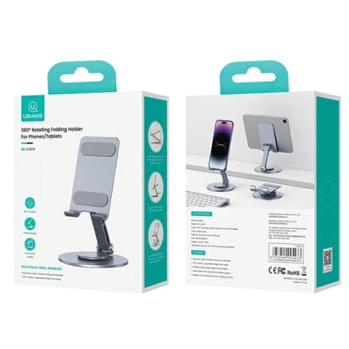 Rotacyjny uchwyt biurkowy na telefon / tablet USAMS US-ZJ074 szary/space grey
