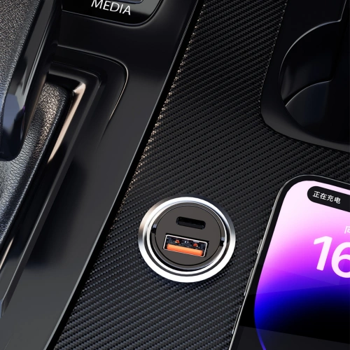 Ładowarka samochodowa Dudao R3MAX USB-A, USB-C 48W QC PD czarna