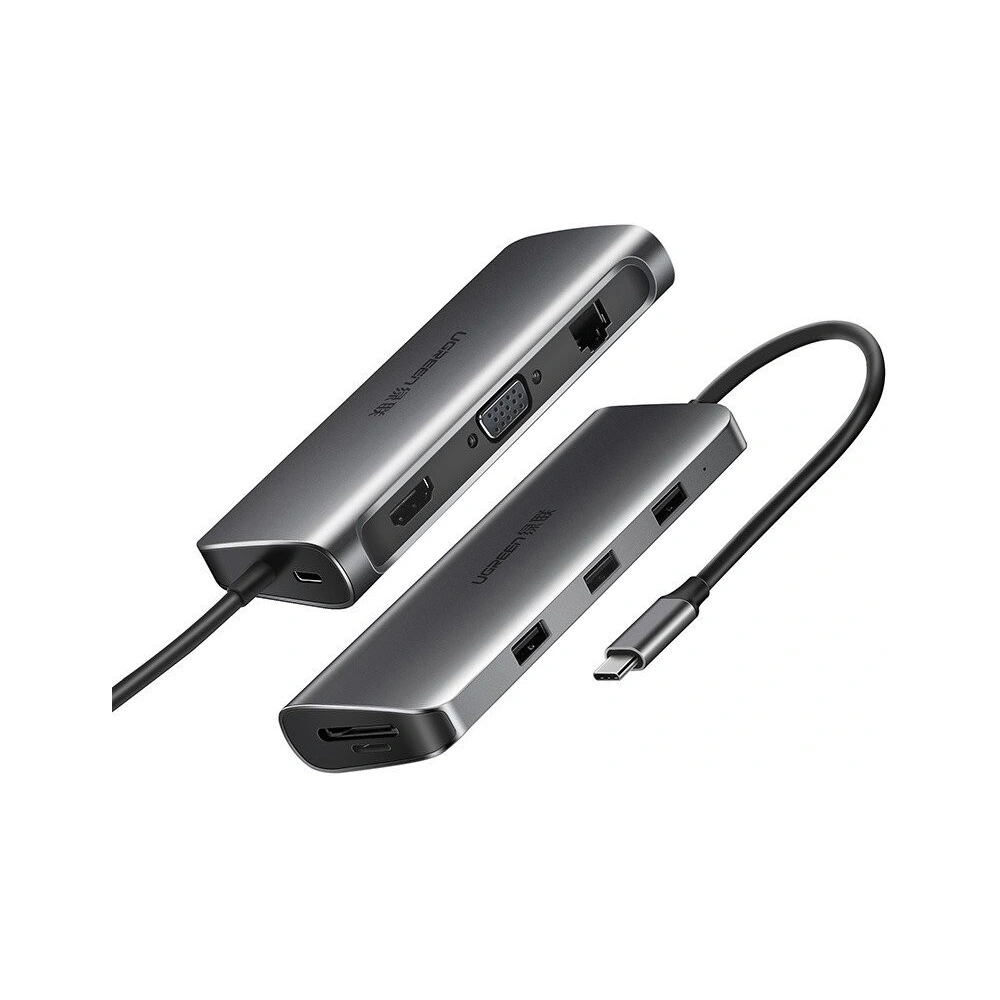 Hurtownia GSM - Adapter hub 9w1 UGREEN USB-C do HDMI 4K, 3x USB 3.0, Typ-C PD, RJ45, SD, Micro SD, VGA - UGR130 - {ean13} - Hurt