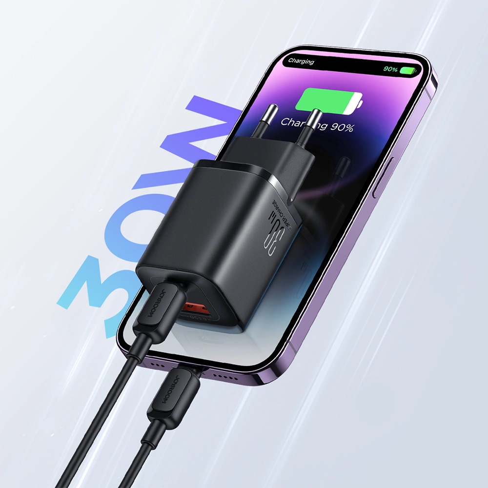 Hurtownia GSM - Hálózati töltő Joyroom Speed Series JR-TCF08EU USB-A, USB-C 30W PD QC AFC FCP fekete - JYR935 - {ean13} - Hurt