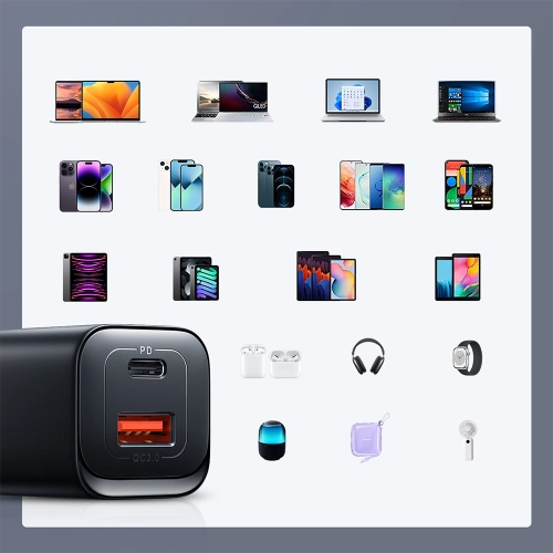 Ładowarka sieciowa Joyroom Speed Series JR-TCF08EU USB-A, USB-C 30W PD QC AFC FCP czarna