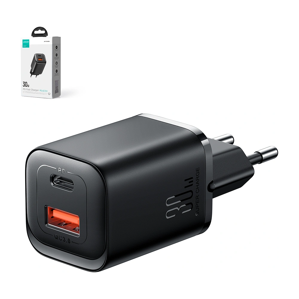 Hurtownia GSM - Hálózati töltő Joyroom Speed Series JR-TCF08EU USB-A, USB-C 30W PD QC AFC FCP fekete - JYR935 - {ean13} - Hurt