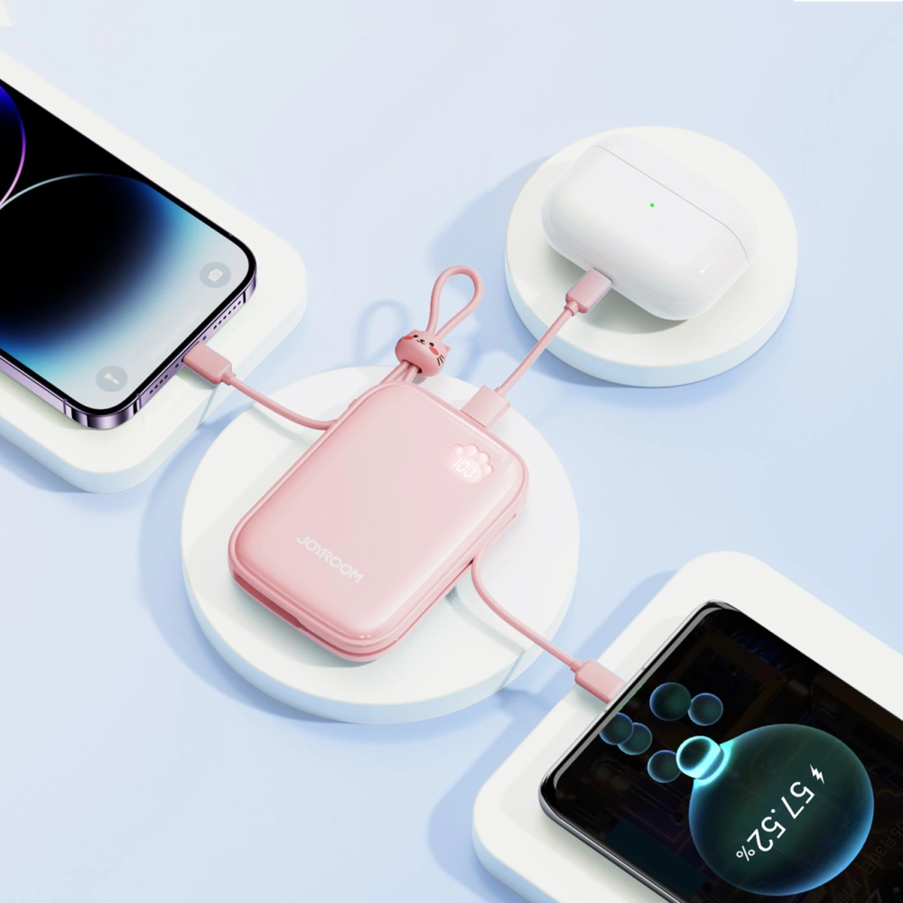 Hurtownia GSM - Powerbank Joyroom Cutie Series JR-L008 Plus 20000mAh 22.5W + beépített USB-C, Lightning kábelek + USB-A / USB-C 25cm rózsaszín - JYR940 - {ean13} - Hurt