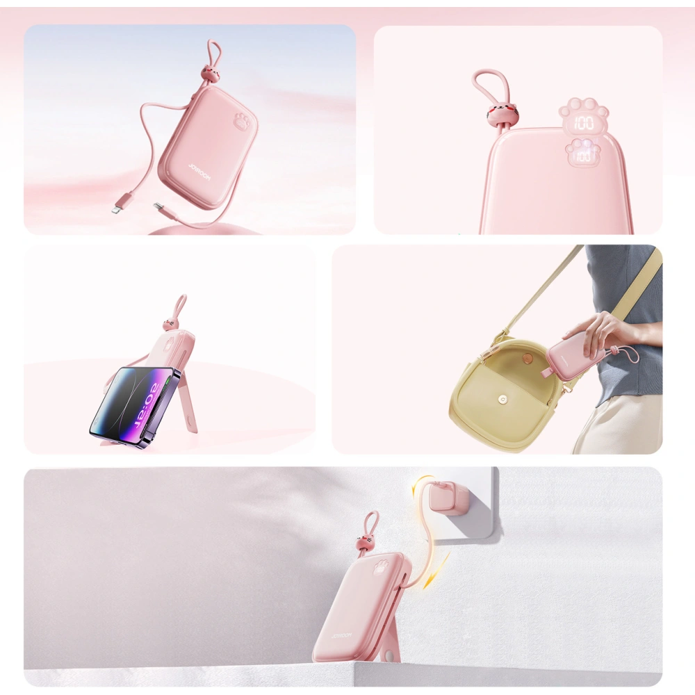 Hurtownia GSM - Powerbank Joyroom Cutie Series JR-L008 Plus 20000mAh 22.5W + beépített USB-C, Lightning kábelek + USB-A / USB-C 25cm rózsaszín - JYR940 - {ean13} - Hurt