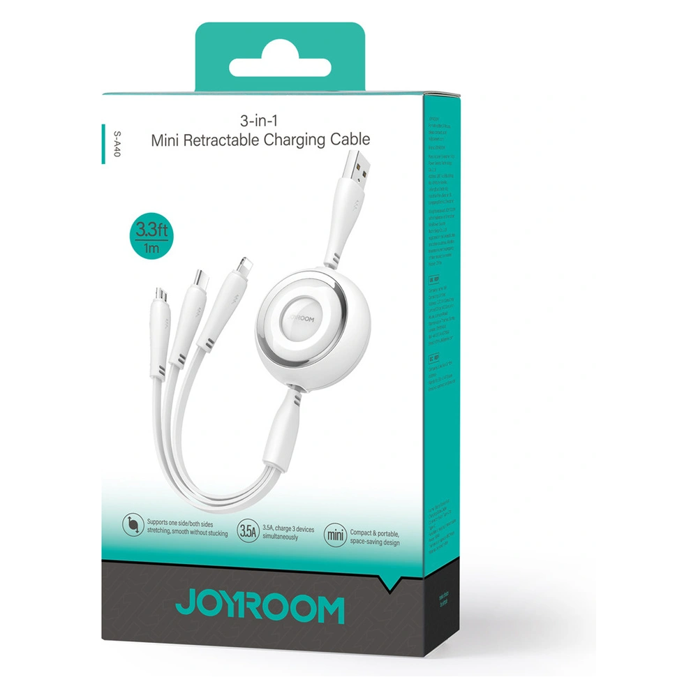 Hurtownia GSM - Cablul 3w1 Joyroom Colorful Series S-A40 USB-A / USB-C, Lightning, microUSB 1m alb - JYR943 - {ean13} - Hurt