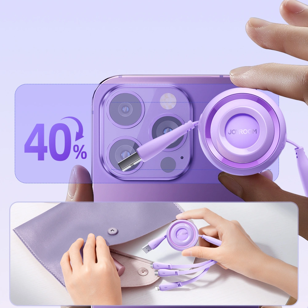 Hurtownia GSM - Kabel 3w1 Joyroom Colorful Series S-A40 USB-A / USB-C, Lightning, microUSB 1m violet - JYR944 - {ean13} - Hurt