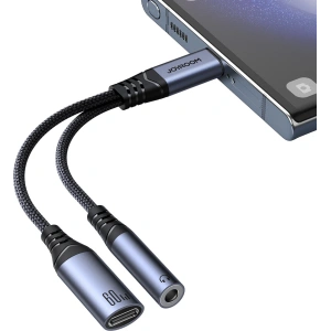 Wholesale Joyroom SY-C02 DAC adapter 2in1 USB-C / USB-C, mini jack 3.5mm black - JYR954 - {ean13} - Hurt