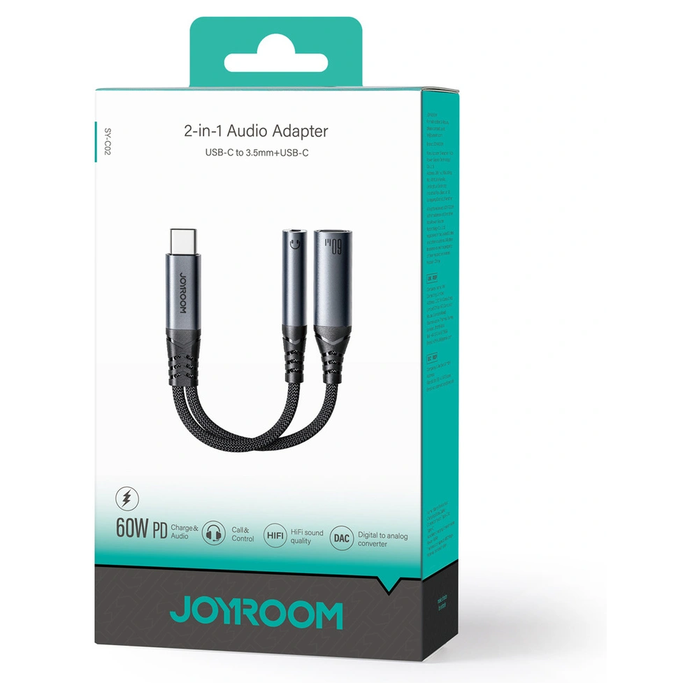 Hurtownia GSM - Adaptér DAC 2w1 Joyroom SY-C02 USB-C / USB-C, mini jack 3.5mm černý - JYR954 - {ean13} - Hurt