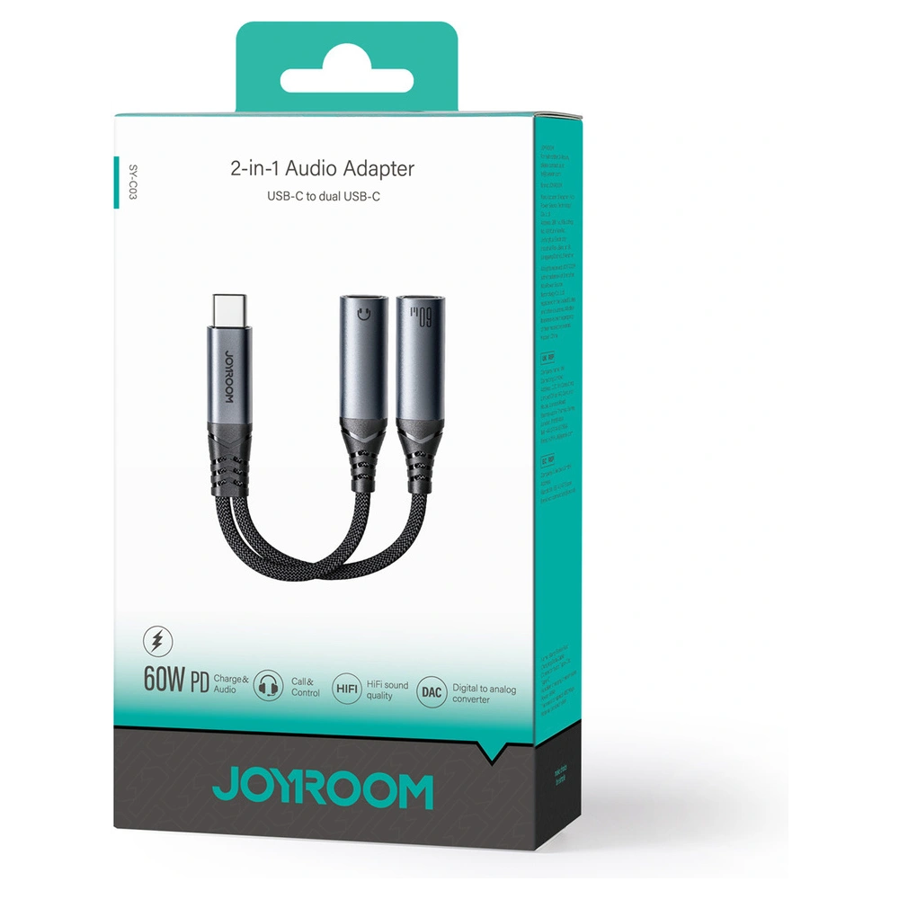 Hurtownia GSM - DAC adapter 2w1 Joyroom SY-C03 USB-C / 2xUSB-C fekete - JYR955 - {ean13} - Hurt