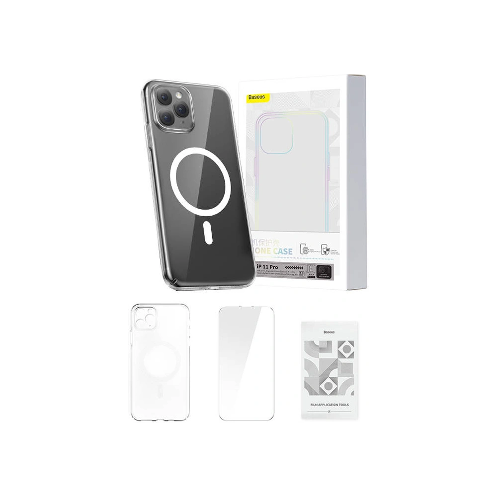 Hurtownia GSM - Case Baseus Magnetic Crystal Clear Apple iPhone 11 Pro (transparent) + gehärtetes Glas + Reinigungsset - BSU4808 - {ean13} - Hurt