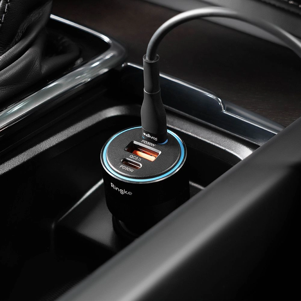 Hurtownia GSM - Încărcător auto Ringke 3-port USB-A QC, 2xUSB-C PD Încărcător auto 30W Negru - RGK1907 - {ean13} - Hurt