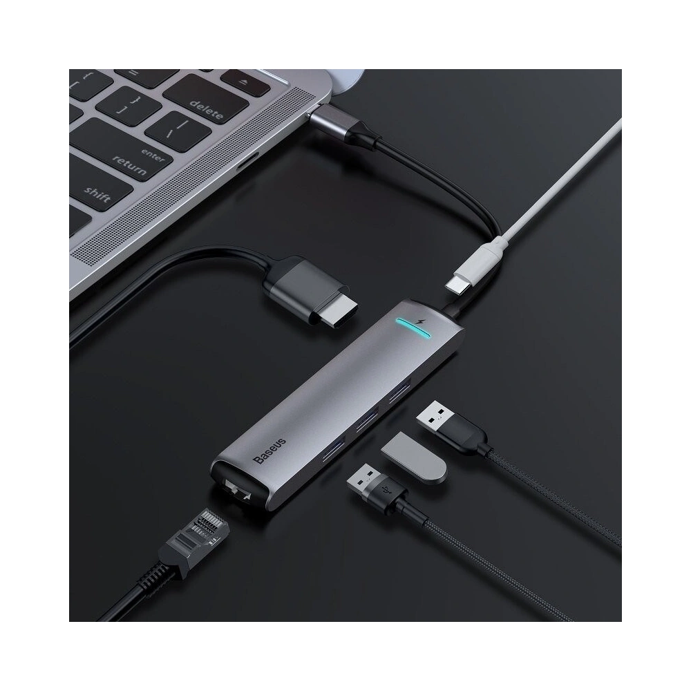 Hurtownia GSM - Adapter HUB 6w1 Baseus USB-C na 3x USB 3.0 + HDMI + RJ45 + USB-C PD - BSU607 - {ean13} - Hurt