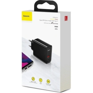 Szybka ładowarka sieciowa Baseus PD + QC 3.0 30W (czarna)