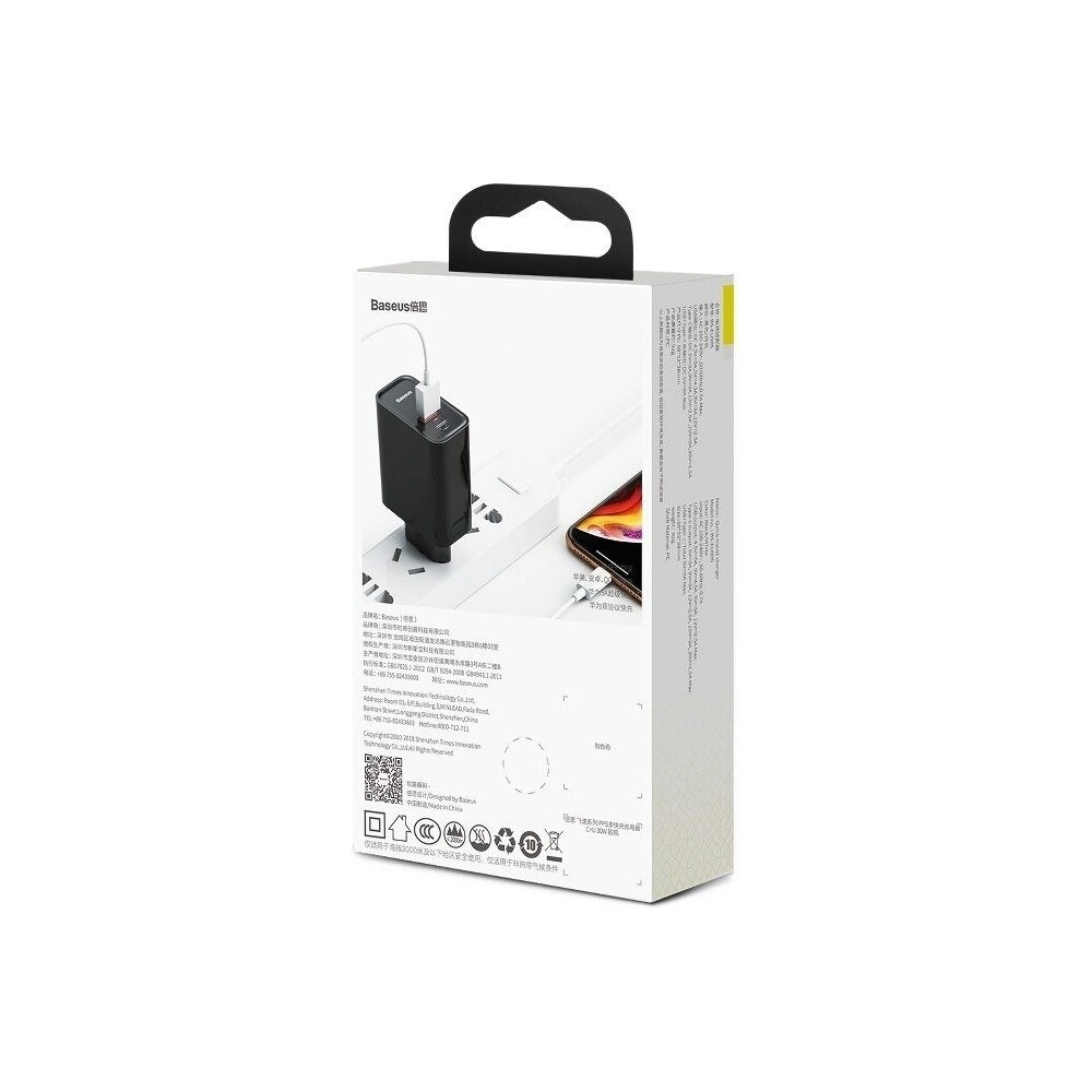 Hurtownia GSM - Szybka ładowarka sieciowa Baseus PD + QC 3.0 30W (czarna) - BSU609BLK - {ean13} - Hurt