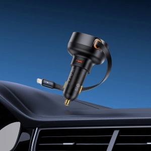 Hurtownia GSM - Autós töltő Baseus Enjoyment Pro USB-C + beépített Lightning kábel 60W fekete - BSU4817 - {ean13} - Hurt
