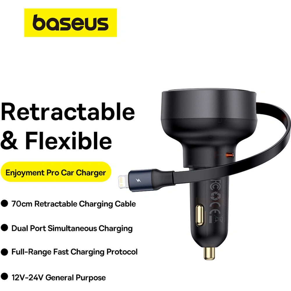 Hurtownia GSM - Auto-Ladegerät Baseus Enjoyment Pro USB-C + integriertes Lightning-Kabel 60W schwarz - BSU4817 - {ean13} - Hurt
