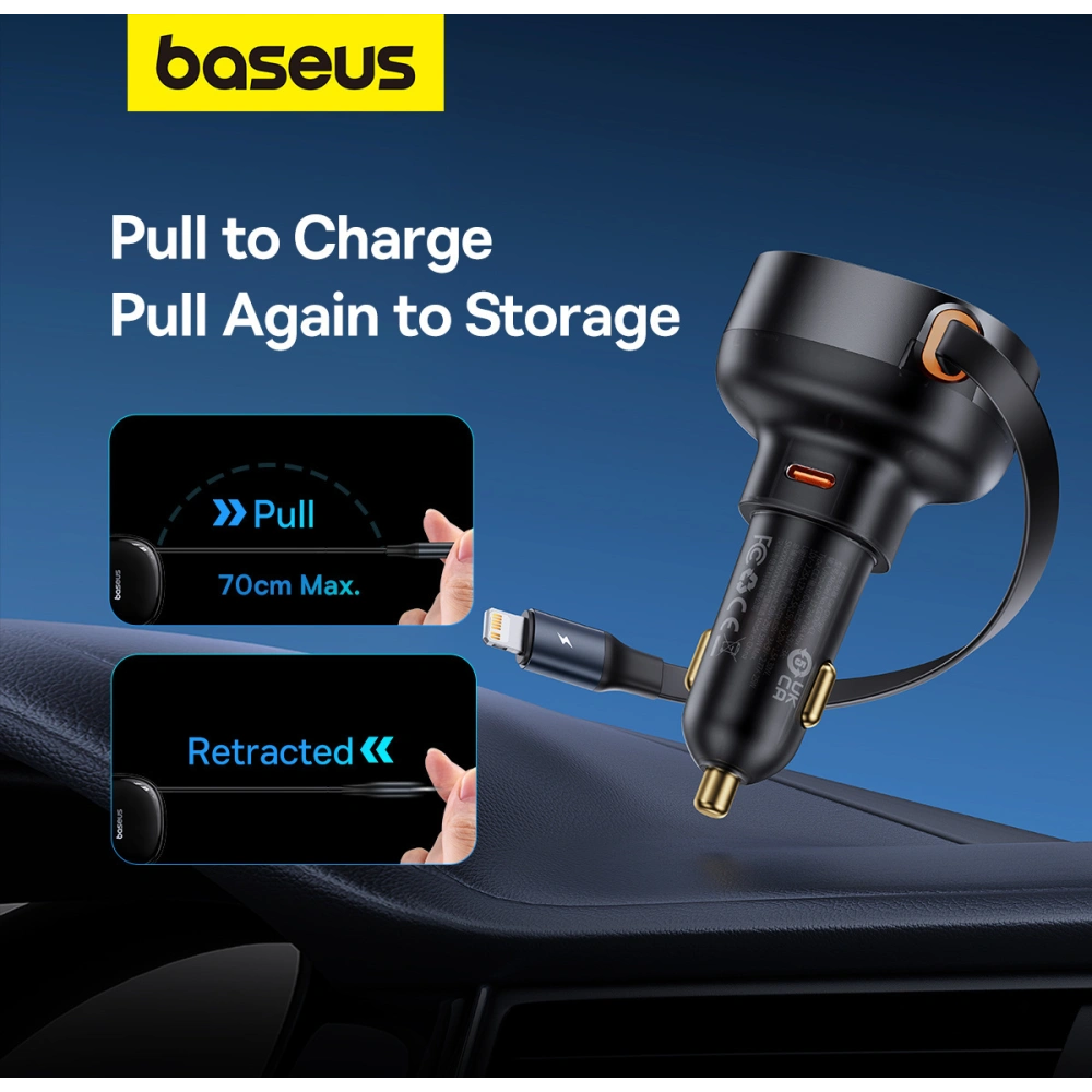 Hurtownia GSM - Auto-Ladegerät Baseus Enjoyment Pro USB-C + integriertes Lightning-Kabel 60W schwarz - BSU4817 - {ean13} - Hurt