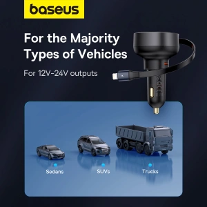 Hurtownia GSM - Automobilová nabíječka Baseus Enjoyment Pro USB-C + vestavěný kabel Lightning 60W černá - BSU4817 - {ean13} - Hurt