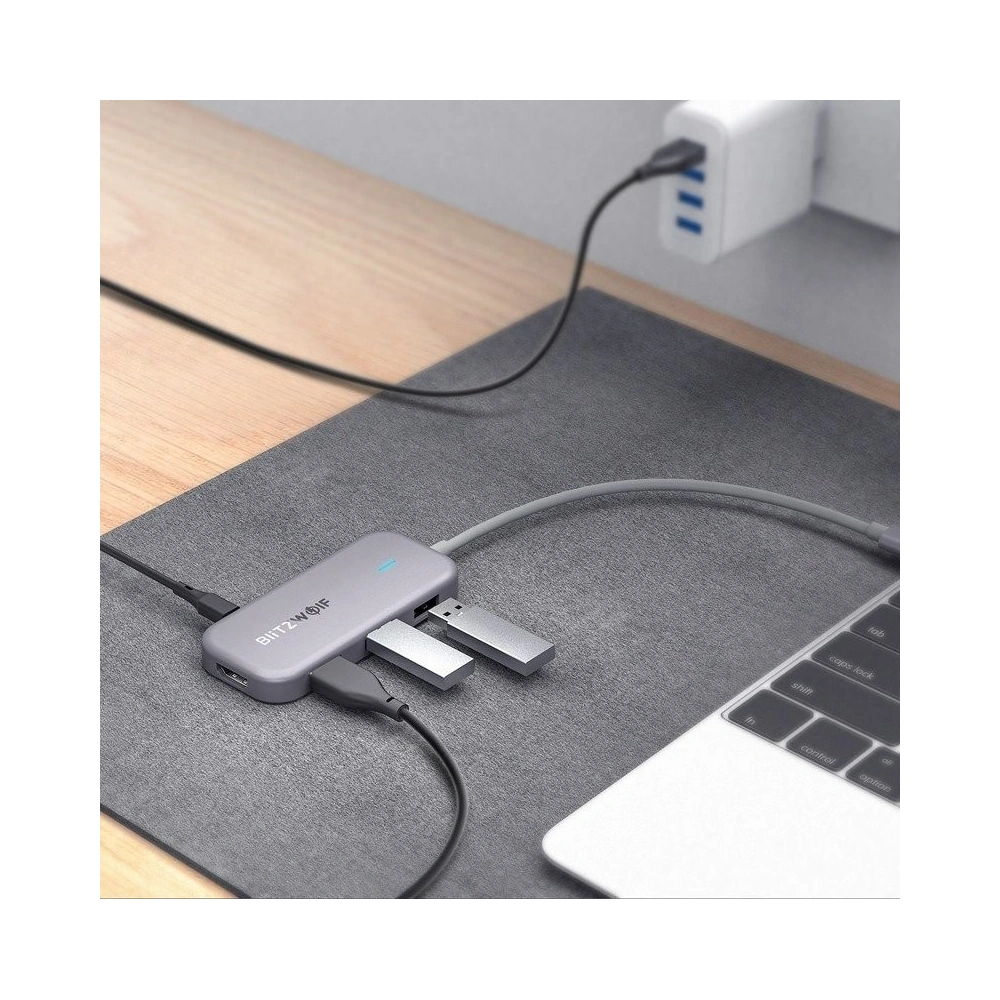 Hurtownia GSM - Adapter 7w1 Blitzwolf BW-TH5 Hub USB-C do 3xUSB 3.0, HDMI, USB-C PD, SD, microSD - BLZ155 - {ean13} - Hurt
