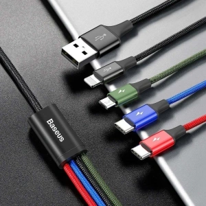 Hurtownia GSM - Kabel USB Baseus Fast 4w1 2xUSB-C / Lightning / Micro 3,5A 1,2m (czarny) - BSU621BLK - {ean13} - Hurt