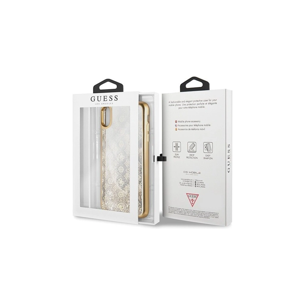 Hurtownia GSM - Guess Apple Case GUHCI65PEOLGGO iPhone XS Max gold/gold hartes Case 4G Peony Liquid Glitter - GUE098GLD - {ean13} - Hurt