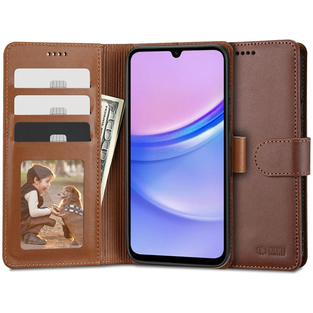 Hurtownia GSM - Etui Tech-Protect Wallet Samsung Galaxy A15 4G / 5G Hnědé - THP2561 - {ean13} - Hurt