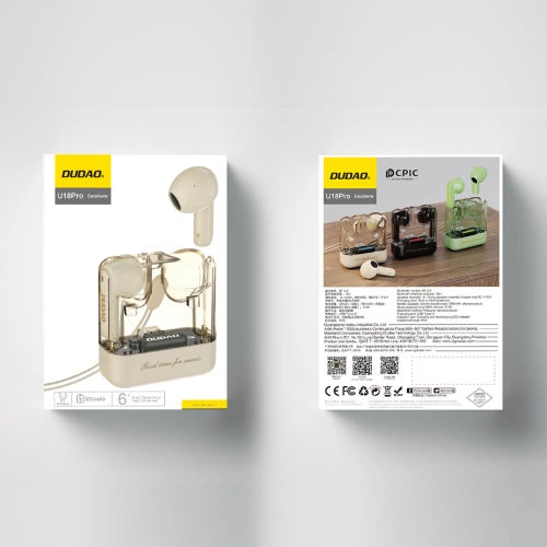 Bezprzewodowe słuchawki douszne Dudao U18Pro TWS Bluetooth 5.3 beżowe